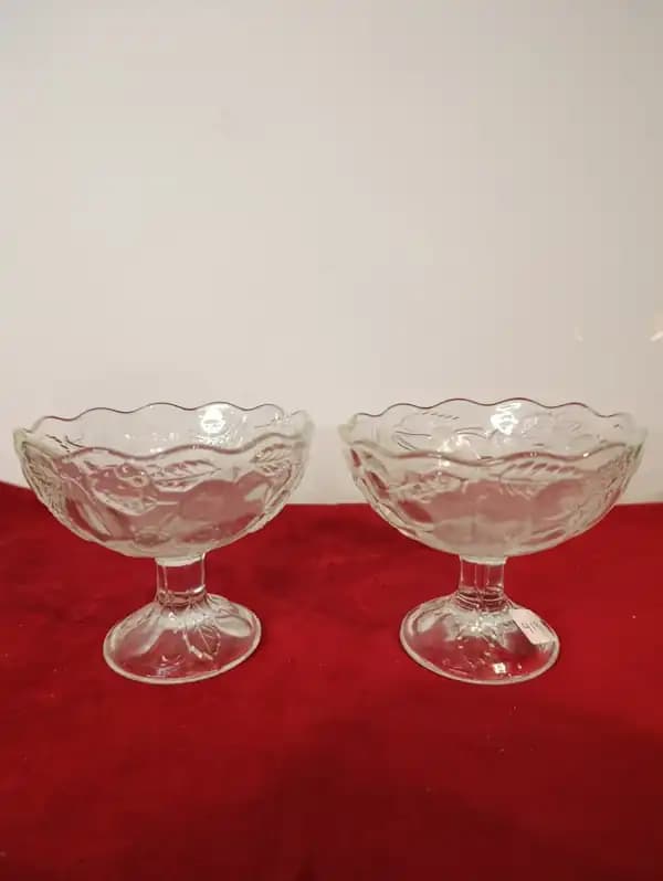 4 copones pomeleras vidrio con talla de frutas