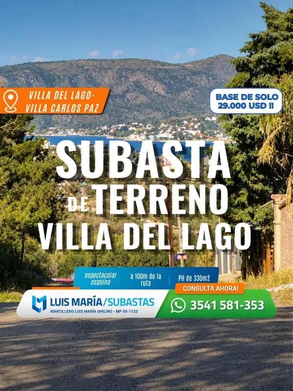 LOTE ESQUINA VILLA DEL LAGO CARLOS PAZ. VISTA LAGO