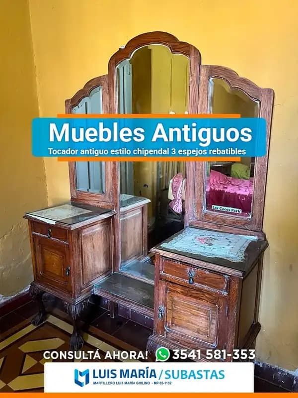 TOCADOR TOILETE ESTILO CLASICO CON ESPEJO TRÍPTICO
