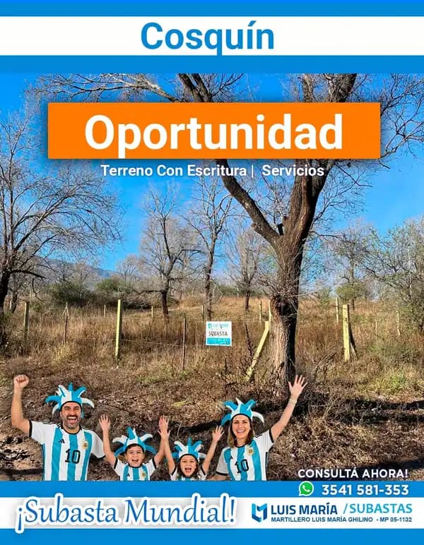 LOTE COSQUIN ESQUINA CERCADO Y CON PILAR DE LUZ
