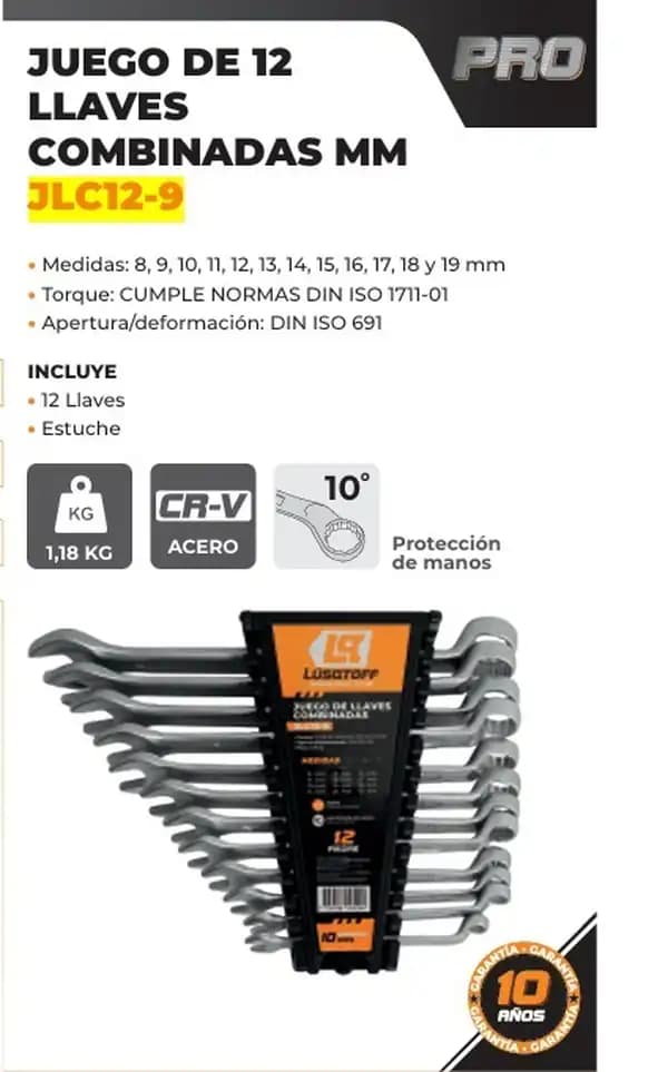 JUEGO DE 12 LLAVES COMBINADAS MM JLC112-9