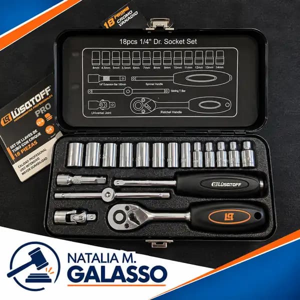 JUEGO DE BOCALLAVES Y ACCESORIOS 18 PZAS ENCAS 1/4