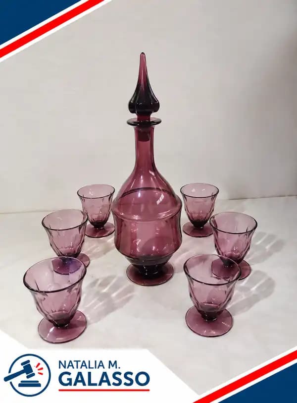 botellon con 6 copas facetadas