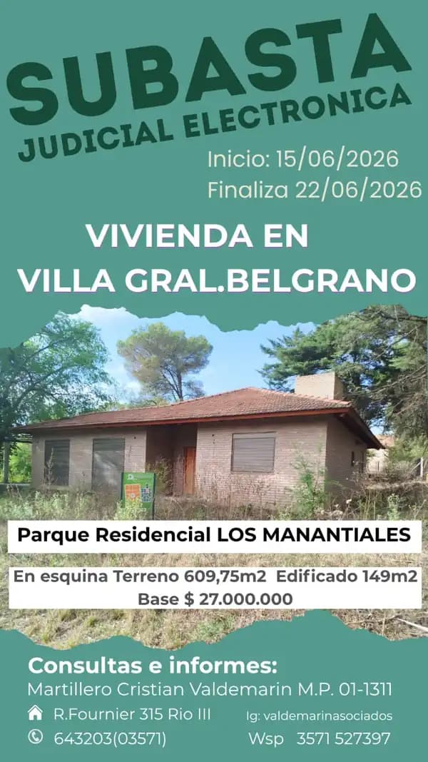 VIVIENDA VILLA GENERAL BELGRANO CBA