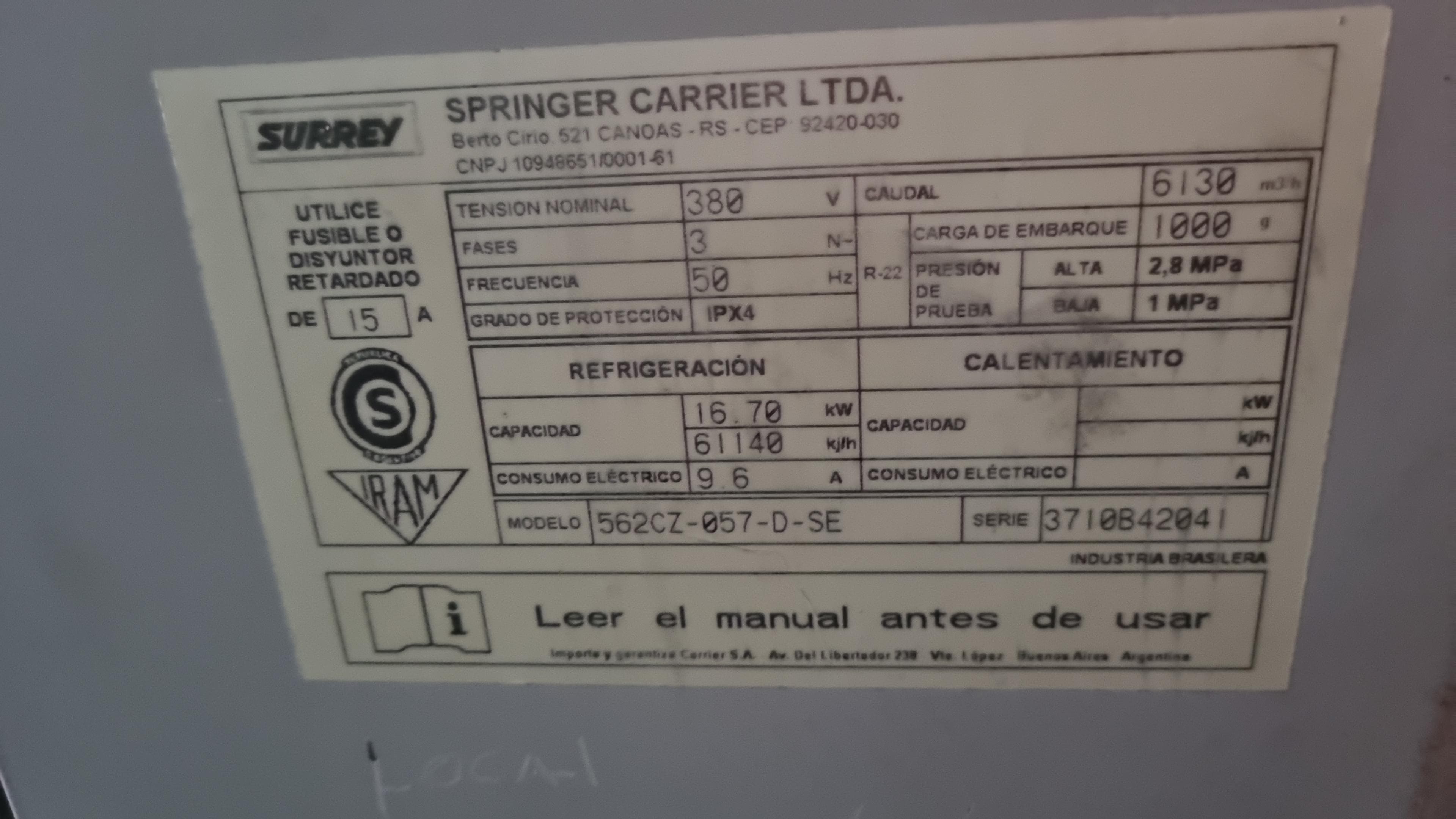 Lt. 172 Aire Acond. Surrey 14.000 Frig