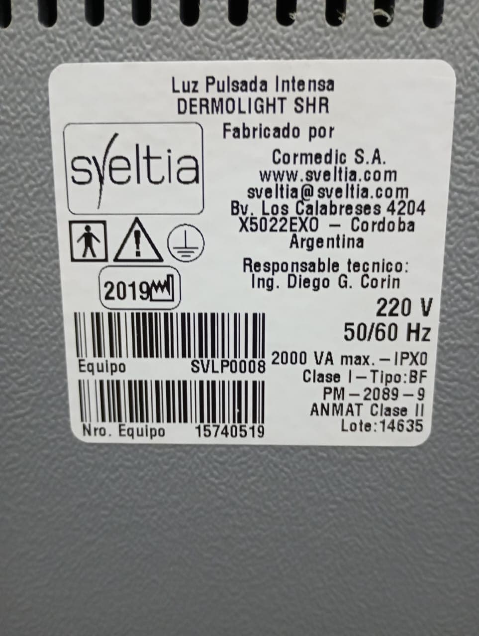 1 APARATO PARA ESTÉTICA SVELTIA DERMOLIGHT SHR ( EQUIPO DE LUZ PULSADA PARA DEPILACION DEFINITIVA )- FUNCIONAMIENTO SIN CONTROLAR - SE VENDEN EN EL ESTADO EN QUE SE ENCUENTRAN Y EXHIBEN. 19013ALOT000298Y