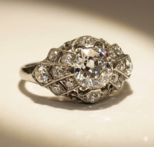UN ANILLO REALIZADO EN PLATINO CON BRILLANTE CENTRAL (DEF) QTE 0.90 APROX. Y BRILLANTES COMPLEMENTARIOS QTE 0.50 TOTAL APROX. PESO 3.9 GRS APROX. MEDIDA 13