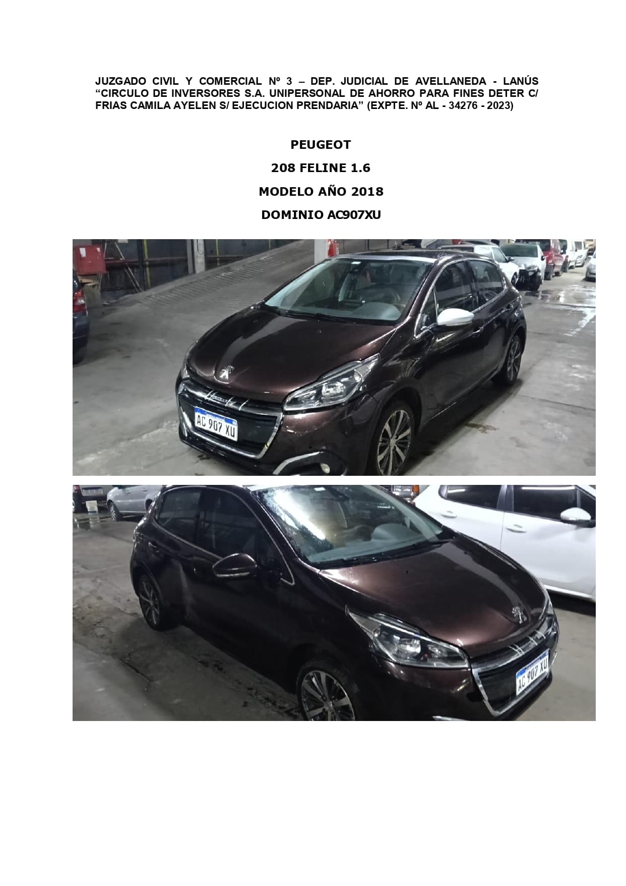 AUTOMOTOR PEUGEOT 208 FELINE 1.6 AÑO 2018 - DOMINIO N° AC907XU