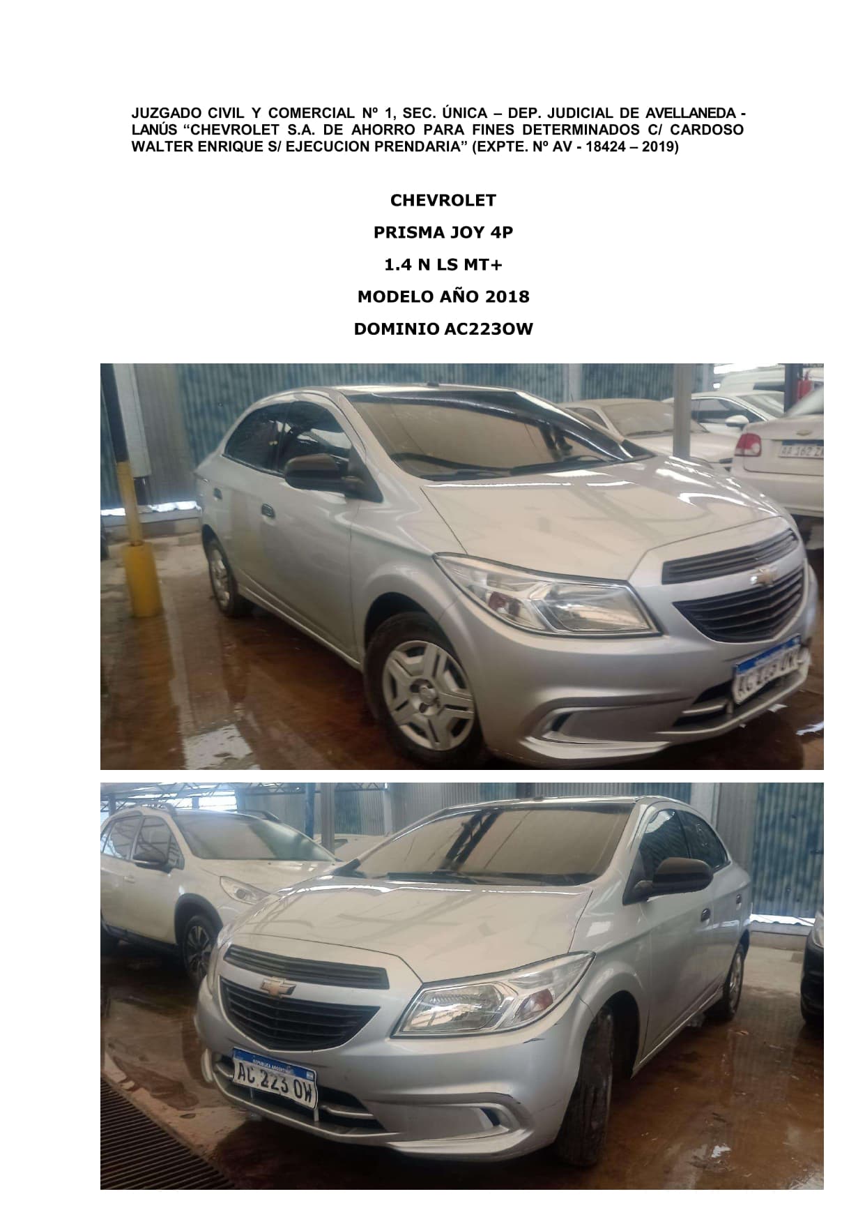 100% AUTOMOTOR CHEVROLET, modelo PRISMA JOY 4P 1.4 N LS MT , DOMINIO AC 223 OW.