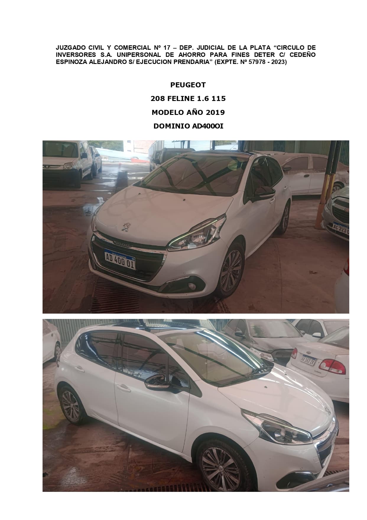 subasta de automotor PEUGEOT, Dominio AD400OI Tipo SEDAN 5 PUERTAS, Modelo: 2019. Estado bueno.